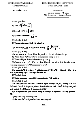 Kiểm tra học kỳ I lớp 9 năm học 2015  2016 môn Toán